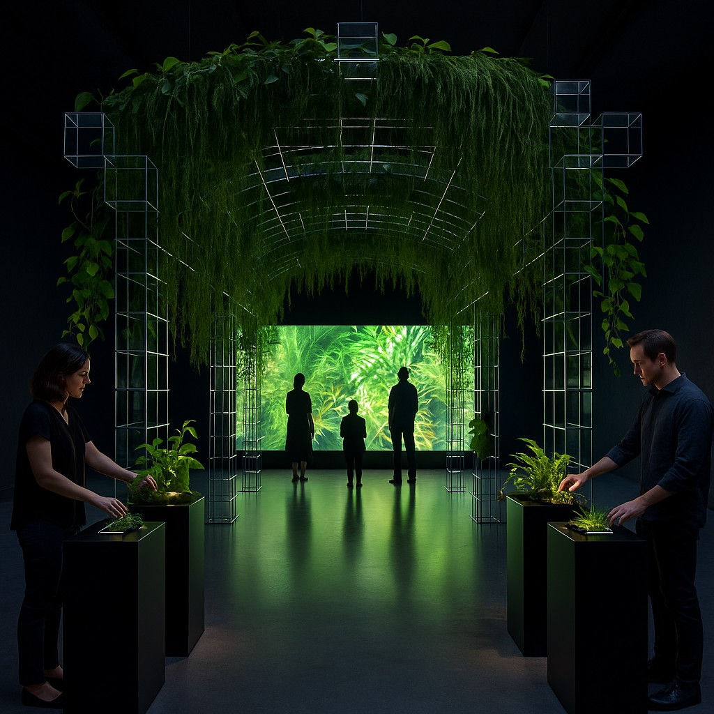 Biointerface — visitors interacting with the plant pedestals