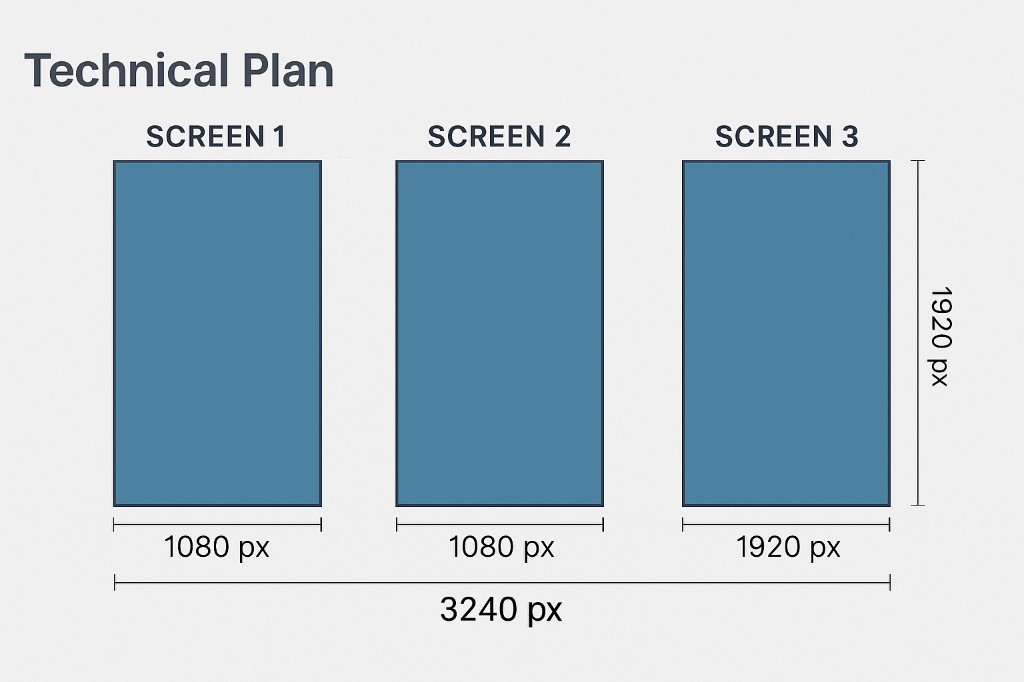 Biointerface technical plan — three-screen canvas 3240x1920