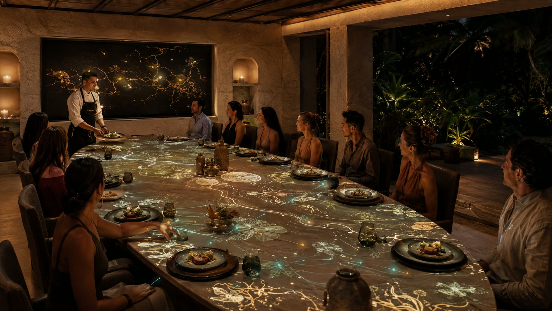 ANDATA LAB — interactive dining table installation: light and particles respond on the table surface