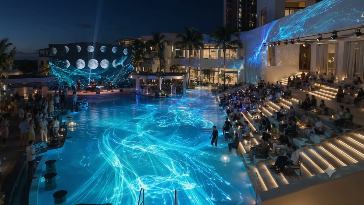 Concept visualization — ANDATA LAB: a night pool and façade as one programmable event canvas