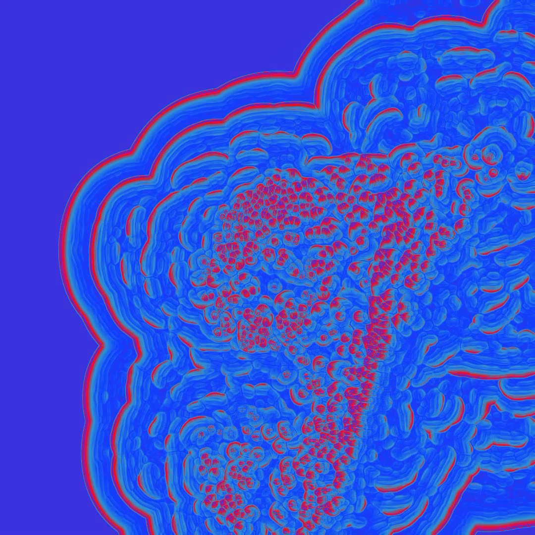 Blue and red reaction-diffusion colour field